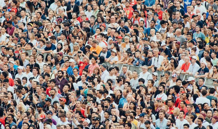 A packed crowd in a stadium
