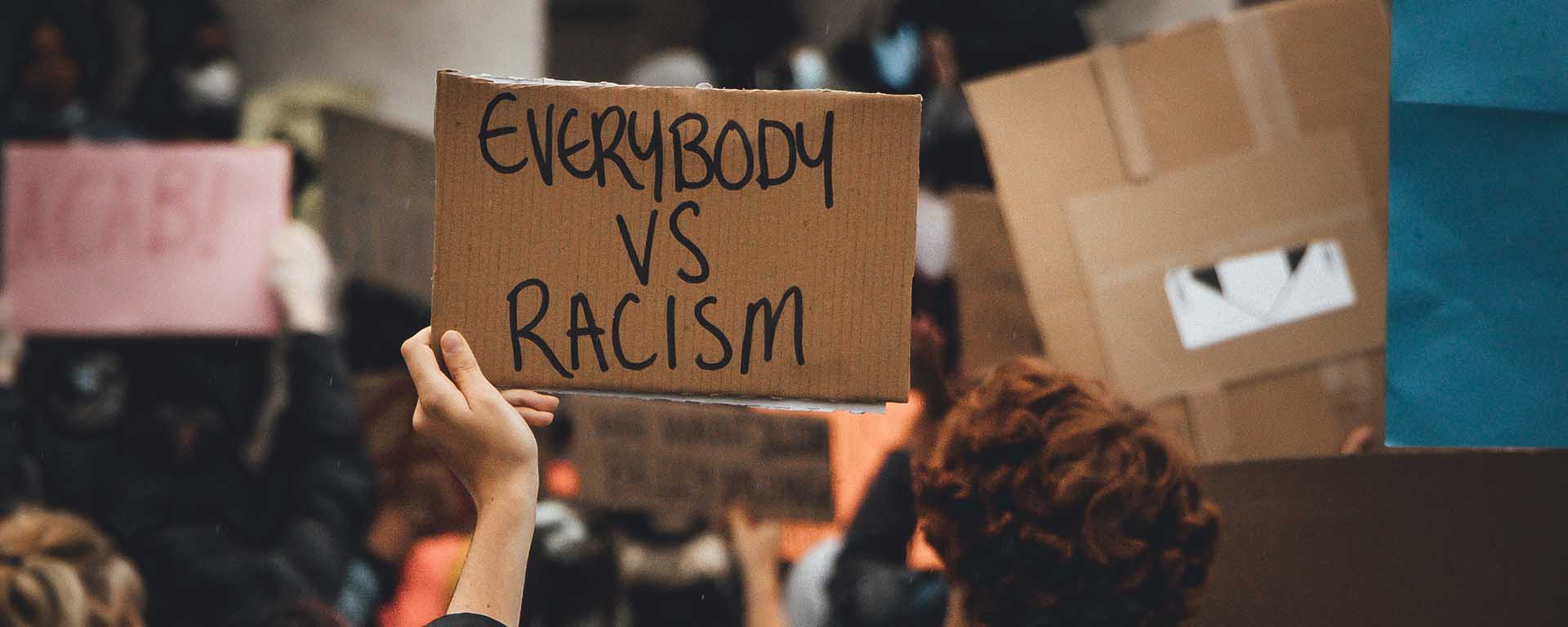 Protest sign reads: "Everybody vs Racism