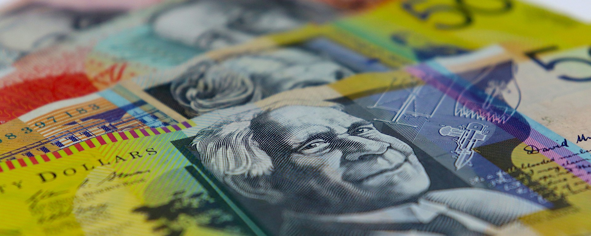 Australian money, with the $50 note in the foreground