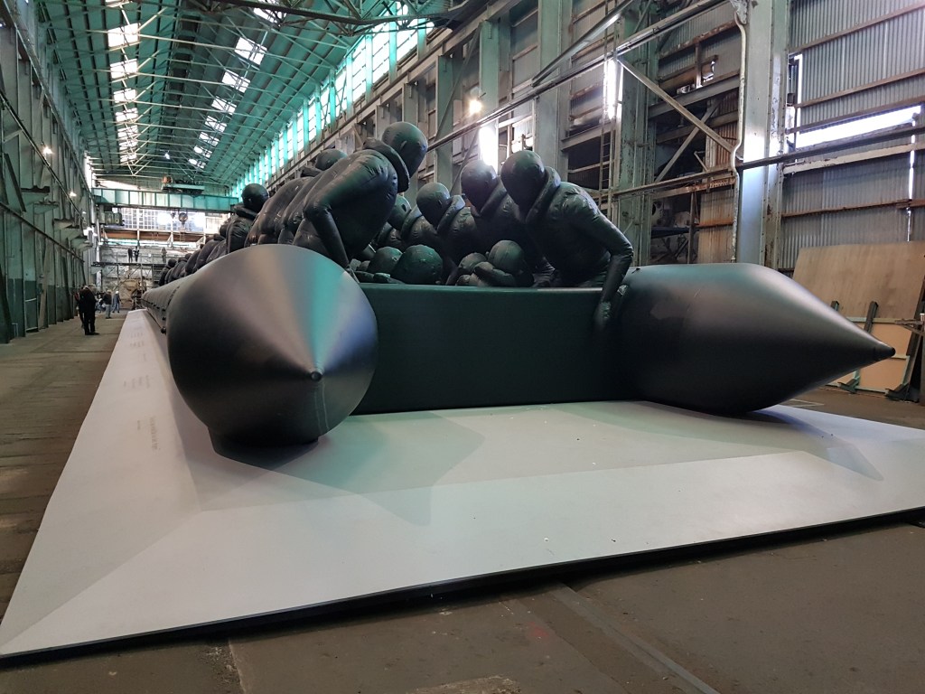 End of the raft is pointy, like the tip of a giant pencil