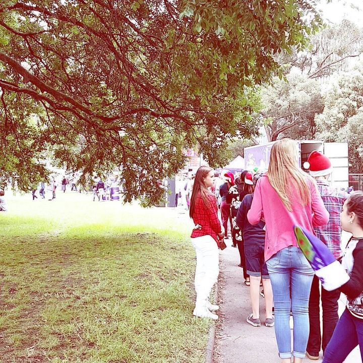 People lining up outdoors