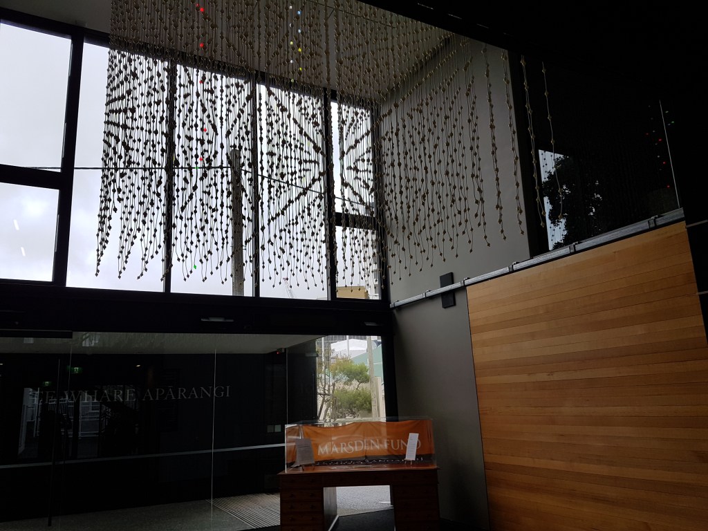 Art trips hanging inside the Royal Society of New Zealand