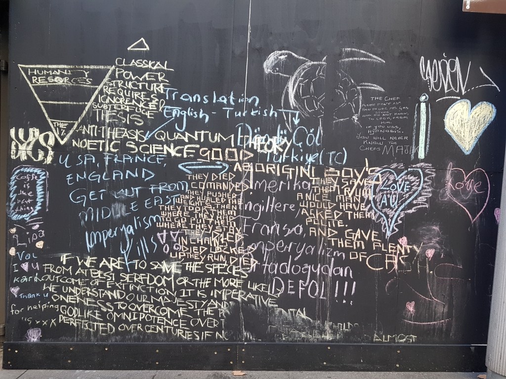 Chalk writing and drawings