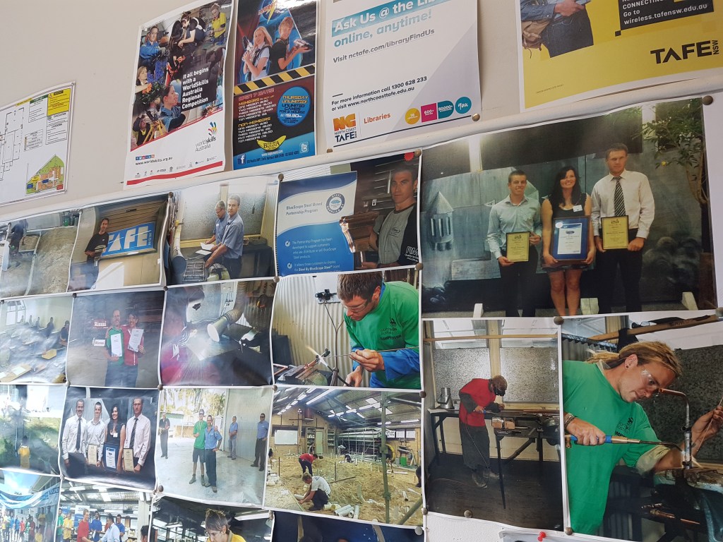 A photo board of apprentices at work