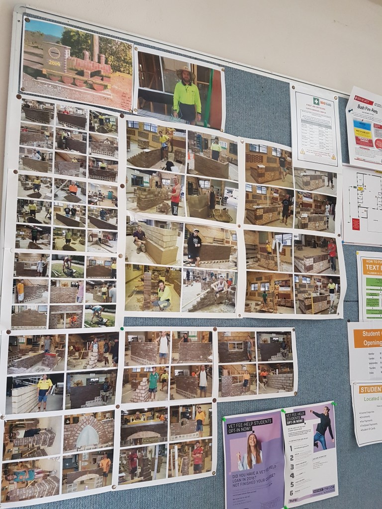 Photoboard of apprentice work sites