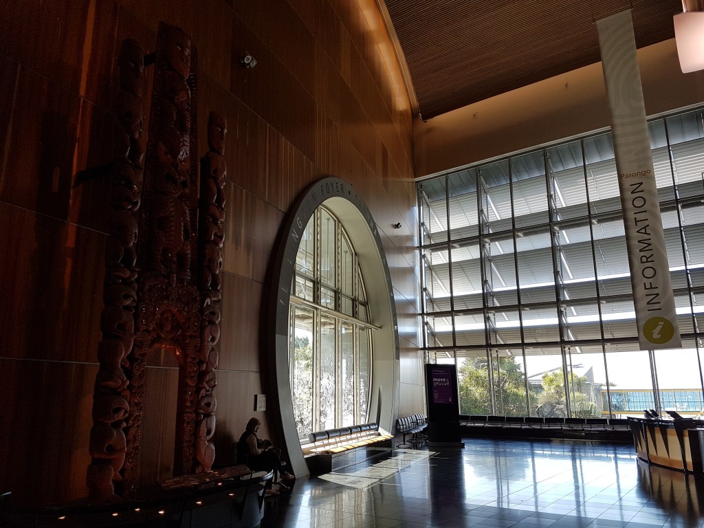 A large round window at the Museum of New Zealand