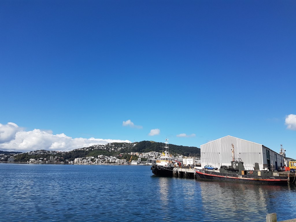 View of the harbour, with clear water and sky