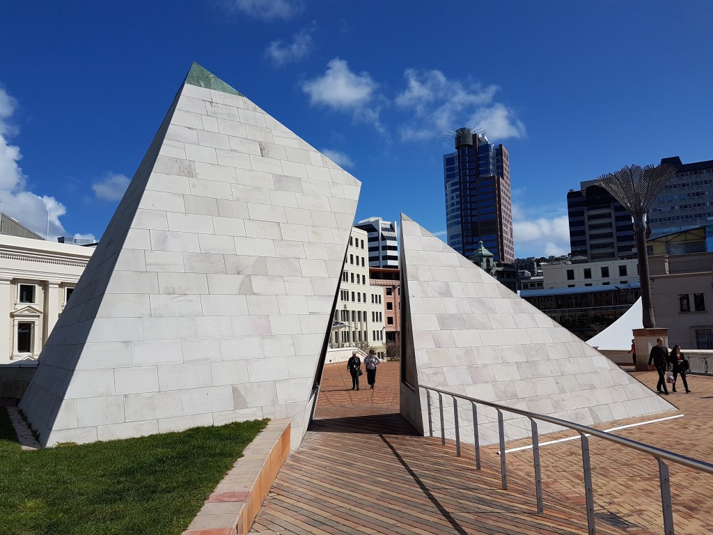 Pyramid-shaped entrance leading to the library