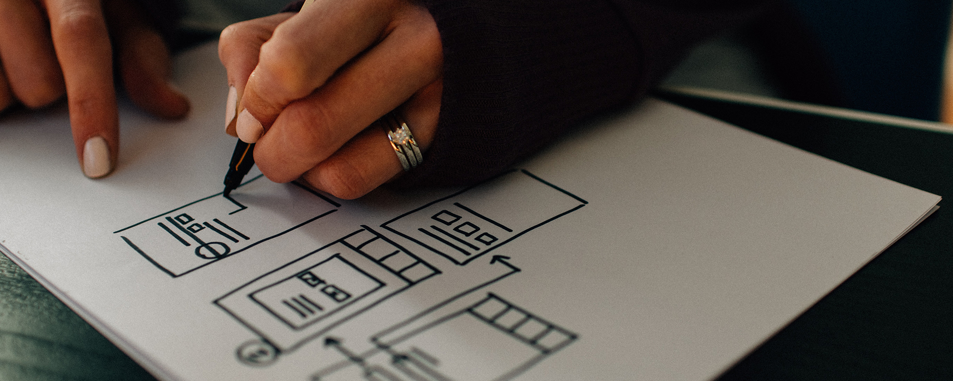 Close up of a Brown woman's hands draws a process map