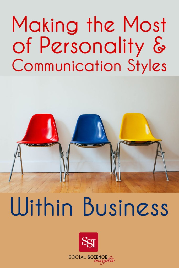 Three brightly coloured chairs against a wall. Text at top: making the most of personality and communication styles