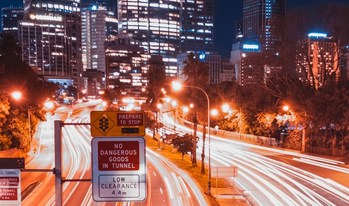Aerial shot of rushing Sydney traffic