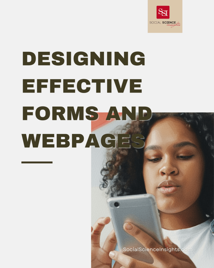 Young Black woman scrolling on her phone. Title reads: Designing Effective Forms and Webpages