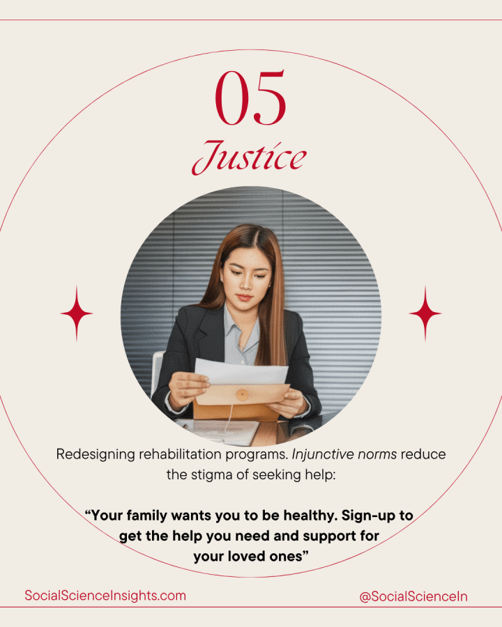 An Asian woman in a suit opens an official looking envelope. Title says: Justice