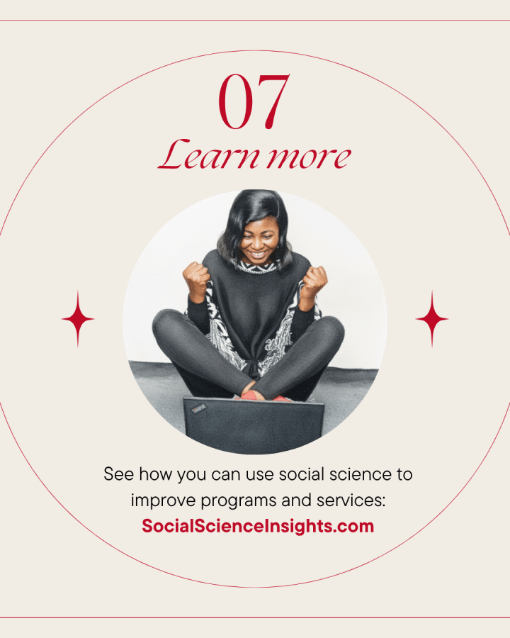 A young Black woman sitting on the ground in front of her laptop smiles and clenches her fists in triumph. Title says: learn more